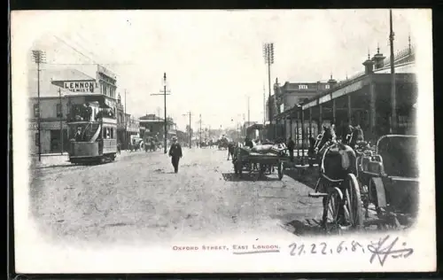 AK East London, Oxford Street, Strassenbahn