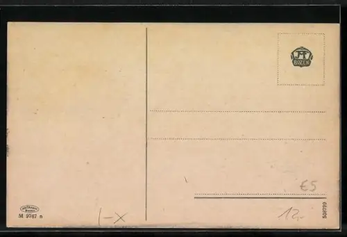 AK Bozen, Strassenbahn auf der Talferbrücke, Blick zu den Dolomiten nach Sonnenuntergang