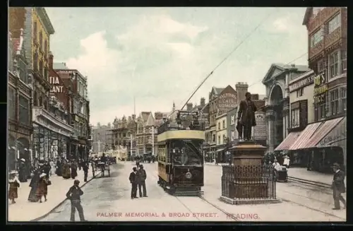 AK Reading, Palmer Memorial and Broad Street, Strassenbahn