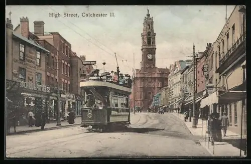 AK Colchester, High Street, Strassenbahn