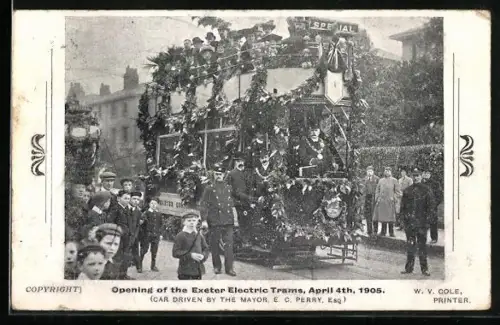 AK Exeter, Opening of the Exeter Electric Trams, April 4th, 1905, Strassenbahn