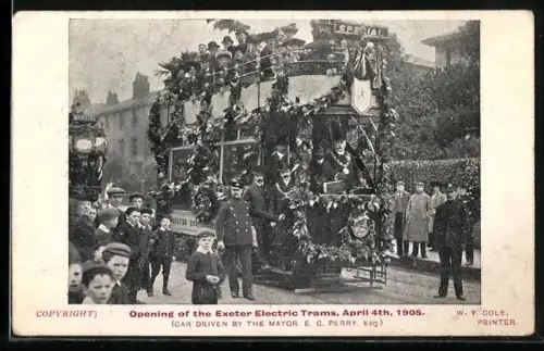 AK Exeter, Opening of the Exeter Electric Trams, April 4th, 1905, Strassenbahn