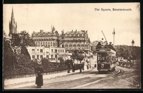 AK Bournemouth, The Square with Tramway, Strassenbahn
