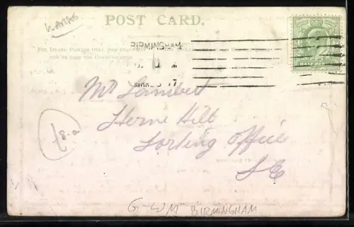 AK Birmingham, Memory of the old steam trams which succumbed to an electric shock, Dec. 31st, 1906, Strassenbahn