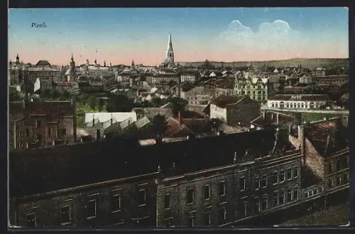 AK Plzen, Ortsansicht aus der Vogelschau