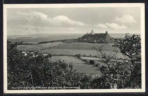 AK Konstantinsbad, Blick zur Burgruine Schwanberg
