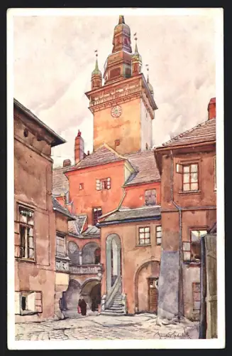 Künstler-AK Brünn / Brno, Rathaushof