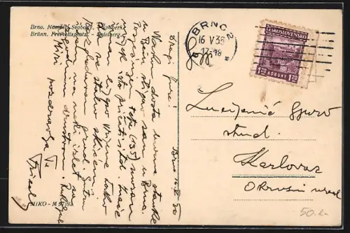 AK Brünn, Freiheitsplatz und Spielberg aus der Vogelschau