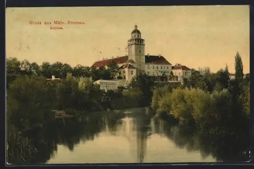 AK Mähr. Kromau, Schloss, Ansicht vom Wasser aus