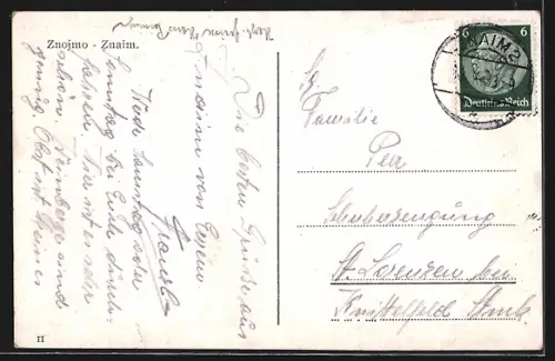 AK Znaim, Ortsansicht mit Viadukt, Flusspartie