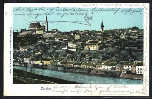 AK Znaim, Ortsansicht von der Thaya aus