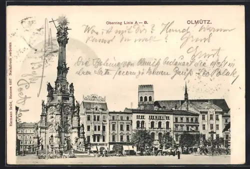 AK Olmütz, Oberring mit Säulen-Barockbau, Linie A - B