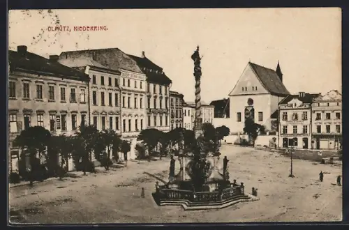 AK Olmütz, Niederring mit Säulendenkmal aus der Vogelschau