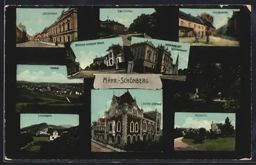 AK Mähr. Schönberg, Ferdinand-Schneider-Strasse, Schillerstrasse, Totalansicht