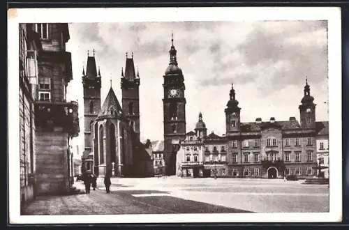 AK Königgrätz, Platz mit Kirche und Turm