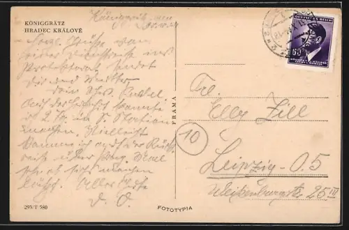 AK Königgrätz, Platz mit Kirche und Turm