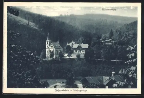AK Johannisbad /Riesengebirge, Mariannenhöh mit Kirche aus der Vogelschau