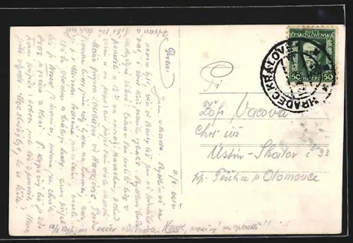 AK Hradec Kralove, Agrarni Zalozna, Kirche u. Strassenpartie aus der Vogelschau