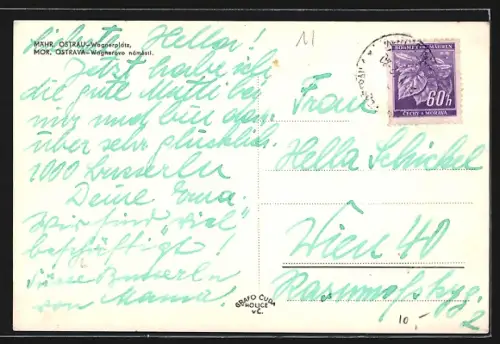 AK Mähr. Ostrau, Wagnerplatz aus der Vogelschau