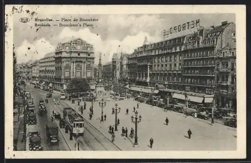 AK Bruxelles, Place de Brouckère, Strassenbahn