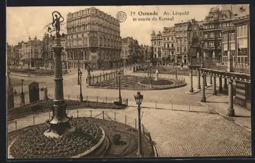 AK Ostende, Avenue Léopold et entrée du Kursaal