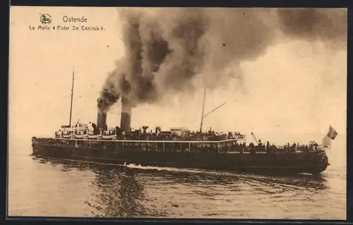 AK Ostende, Post- und Passagierschiff Pieter De Coninck bei der Abfahrt
