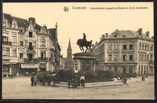 AK Ostende, Monument Léopold ler er Eglise St. Joseph