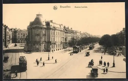 AK Bruxelles, Avenue Louise, Strassenbahn