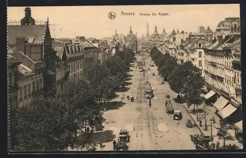 AK Anwerpen, De Keyserlei, Strassenbahnen