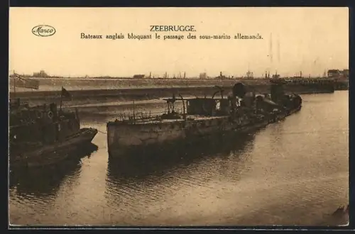 AK Zeebrugge, Bateaux anglais bloquant le passage des sous-marins allemand