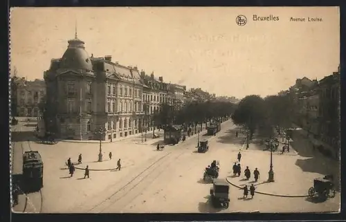 AK Bruxelles, Avenue Louise mit Strassenbahn
