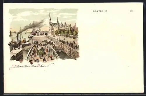 Lithographie Antwerpen, Débarcadère du Steen