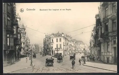 AK Ostende, Boulevard Van Iseghem et rue Royale