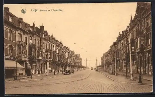 AK Liège, Avenue de l`Exposition, Strassenbahn