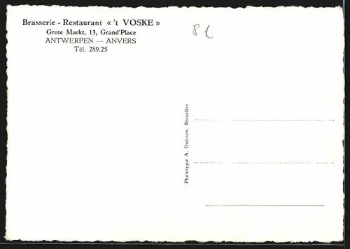 AK Anvers, Brasserie-Restaurant `t Voske, Grand`Place, 13
