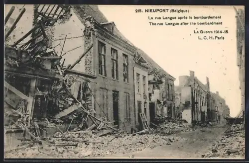 AK Nieuport, La Guerre 1914-15, La rue Longue après le bombardement, Strassenpartie