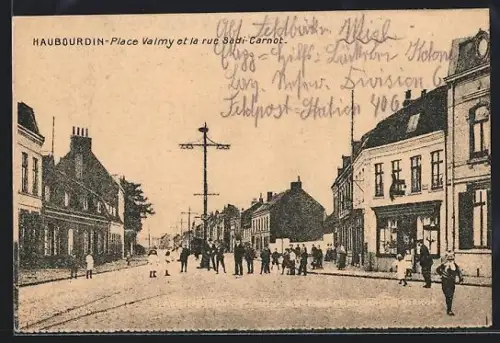 AK Haubourdin, Place Valmy et la rue Sadi-Carnot