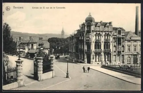 AK Verviers, Entrée de la rue de la Concorde, Strassenpartie