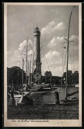 AK Swinemünde, Hafen mit Leuchtturm