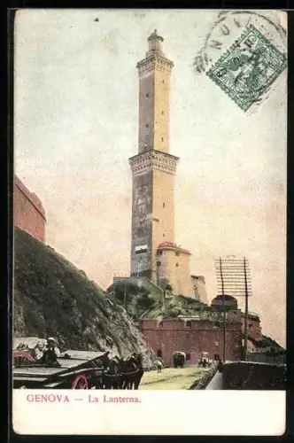 AK Genova / Genf, La Lanterna, Pferdegespann am Leuchtturm