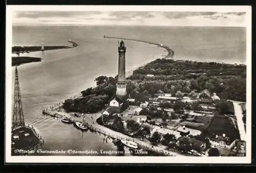 AK Osternothafen, Leuchtturm & Mole aus der Vogelschau