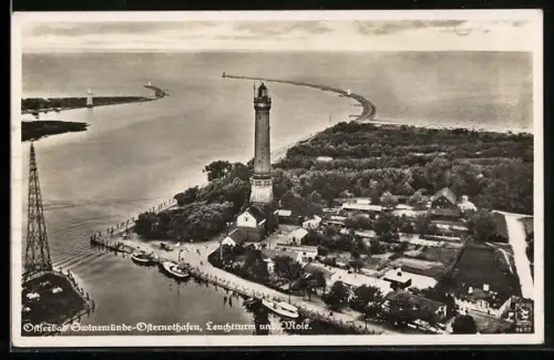AK Osternothafen, Leuchtturm und Mole aus der Vogelschau