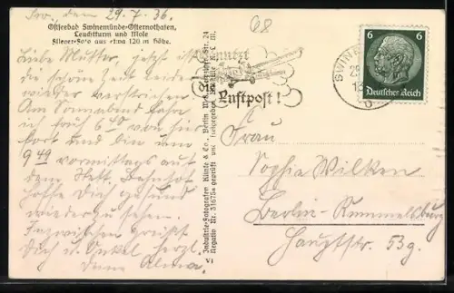 AK Osternothafen, Leuchtturm und Mole aus der Vogelschau