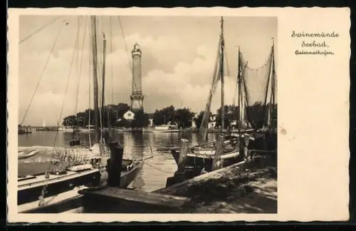 AK Swinemünde-Osternothafen, Blick auf den Leuchtturm