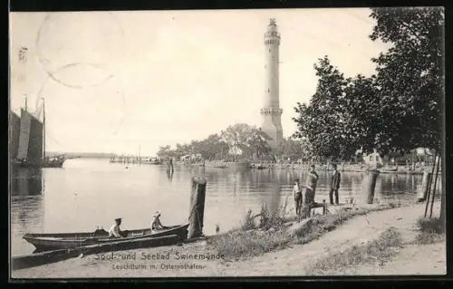 AK Swinemünde, Leuchtturm mit Osternothafen