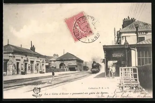 AK Sens, Le Côte d`Azur passant en gare de Sens