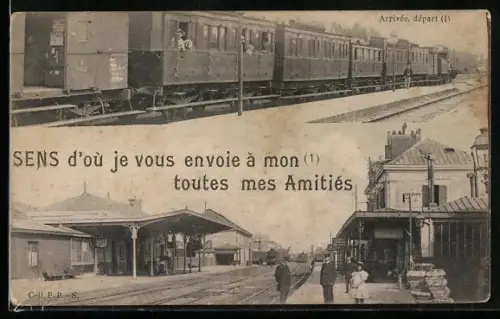 AK Sens, Arrivée et départ des trains à la gare