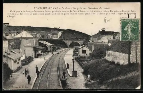 AK Pont-sur-Yonne, La Gare, Vue prise sur l`intérieur des voies