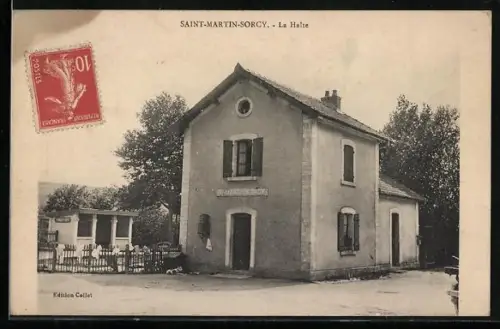 AK Saint-Martin-Sorcy, La Halte, vue de la gare et des bâtiments environnants