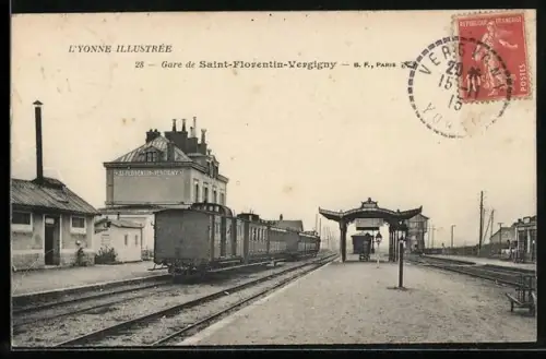 AK Saint-Florentin-Vergigny, Gare et quais avec train à quai